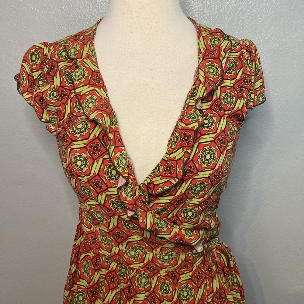 Matilda Jane Serendipity Cheerio Wrap Dress Tan Red M - Picture 2 of 10